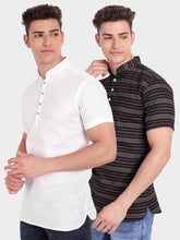 Mens Three Strip Half Sleeve Kurta (Pack 2)